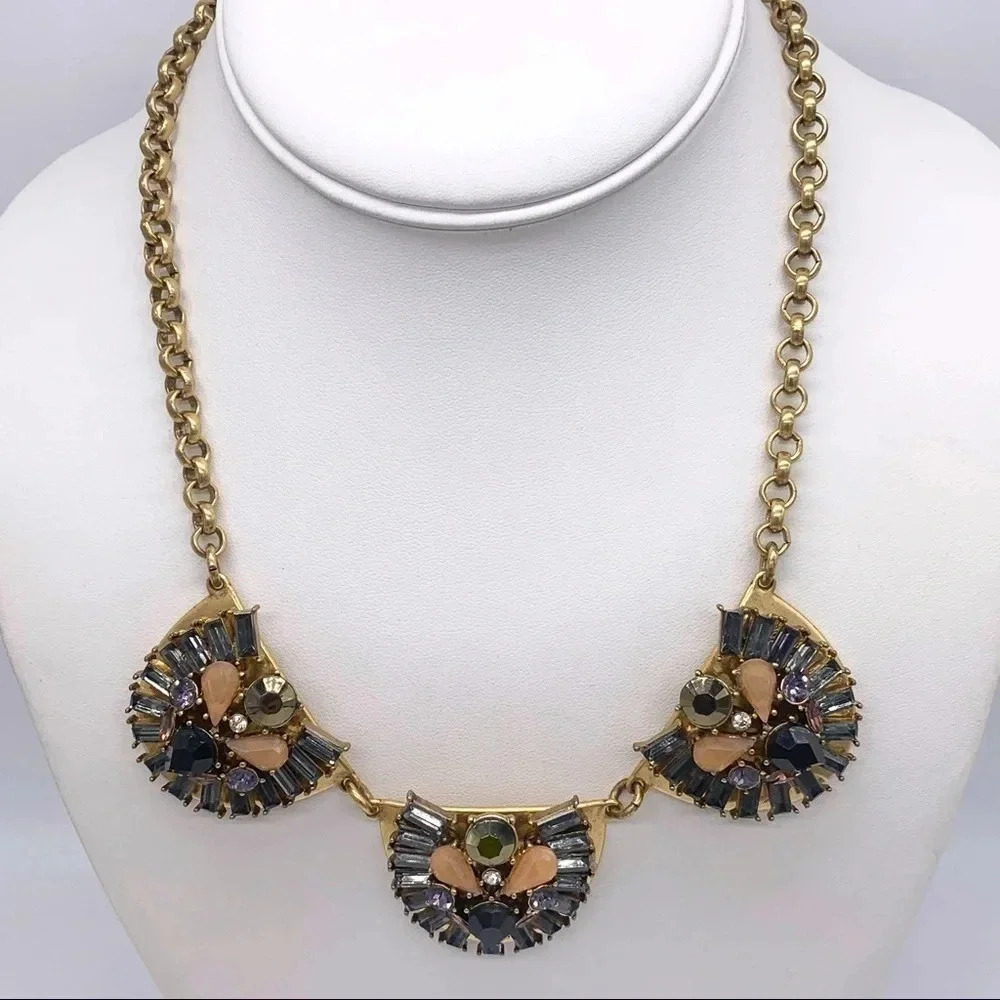 J. Crew Blue Black Peach Jeweled Necklace